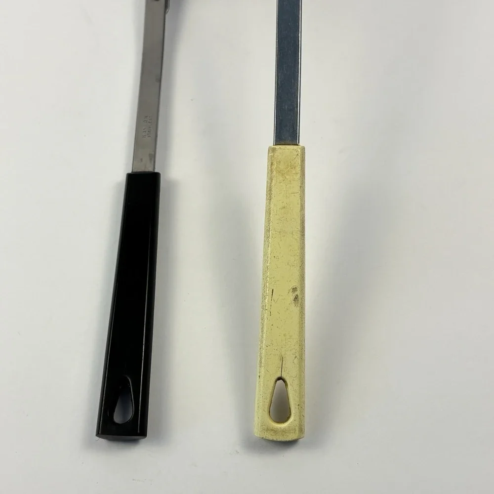Kaylan Stainless Steel Black Handle Meat Fork And White Handle Ladle Retro